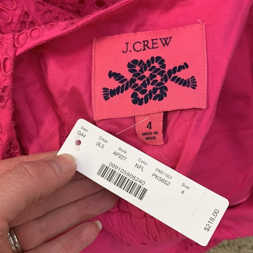 NWT J. Crew bright pink eyelet lace sleeveless maxi dress sz 4